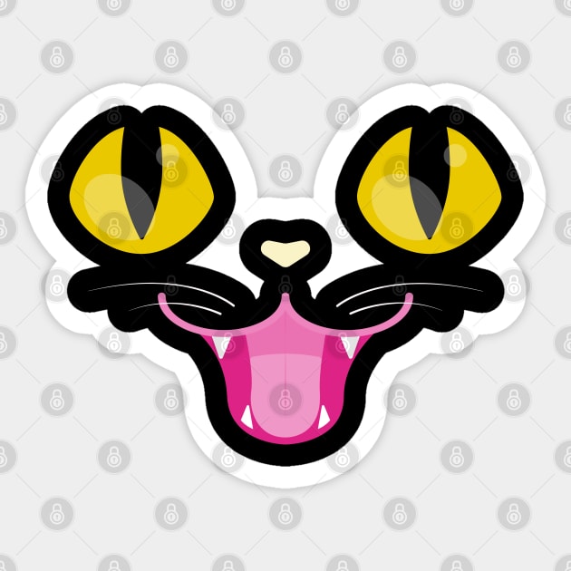 Black Cat Face Happy Halloween Kitty Yellow Pink & White w/ Whiskers and Fangs Sticker by Always Growing Boutique